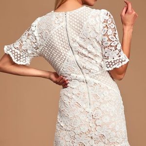 Lulus “My Dearest White Lace Short Sleeve Mini Dress” in Medium, NWT